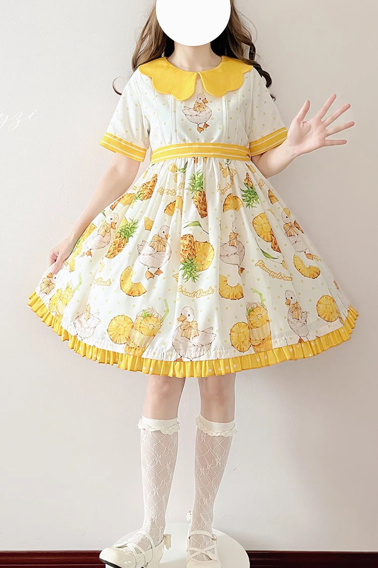 One-Piece Lolita Dress - White/yellow, 2 Colors, Printed, Sweet Style, Bow Detail - additional product view 4