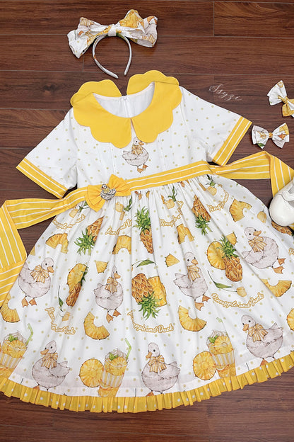 One-Piece Lolita Dress - White/yellow, 2 Colors, Printed, Sweet Style, Bow Detail - additional product view 5