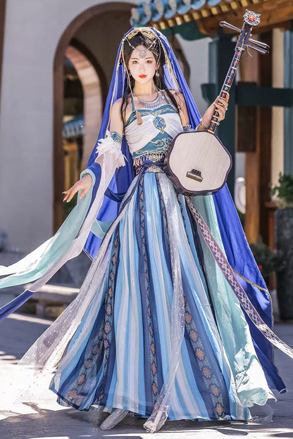 Ouji Fashion Set - Dunhuang High Waisted Exotic, 2 Colors, High Waist, Women's Style - S Blue / M Blue / L Blue option