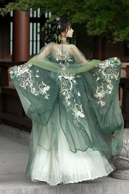 Ouji Fashion Set - Embroidery Chinese Style Hanfu, Green, Women's Style, Embroidered - additional product view 4