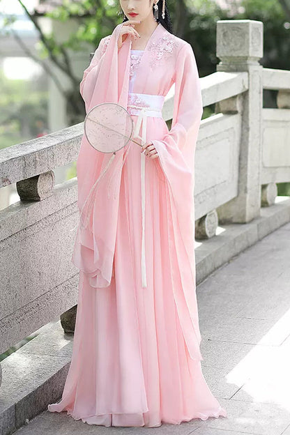 Ouji Fashion Set - Lace Embroidery Hanfu Full, Pink, Women's Style, Embroidered - main product image