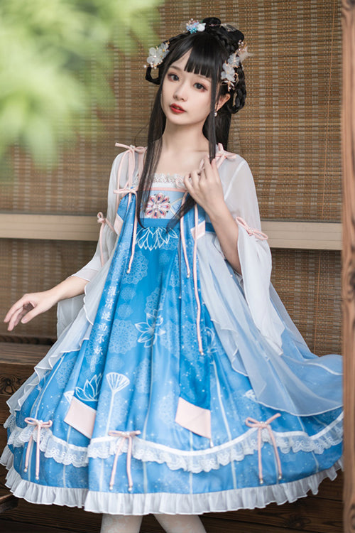 Ouji Fashion Set - Original Chinese Han Elements, 3 Colors, Printed, Sweet Style - S Blue / M Blue / L Blue option