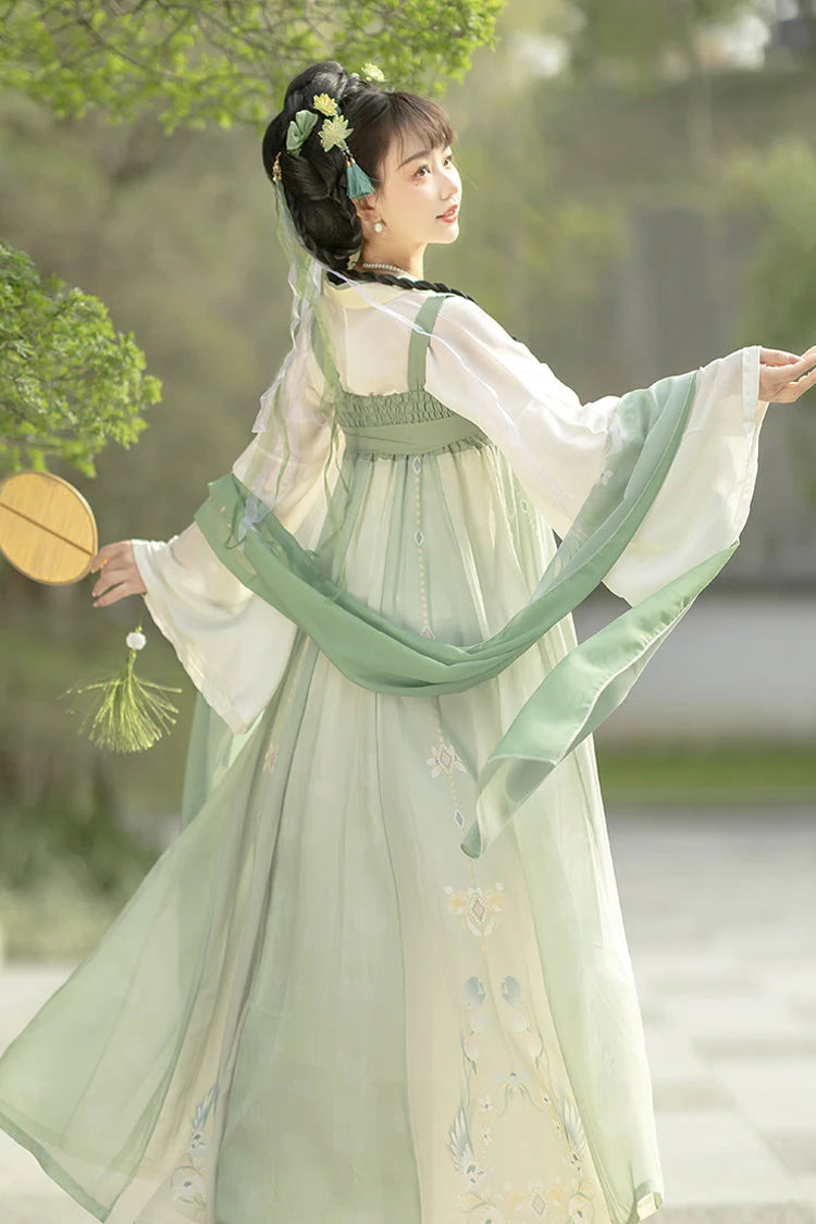 Ouji Fashion Set - Trumpet Sleeves High Waisted, Green, High Waist, Chinese-Inspired Style - additional product view 2