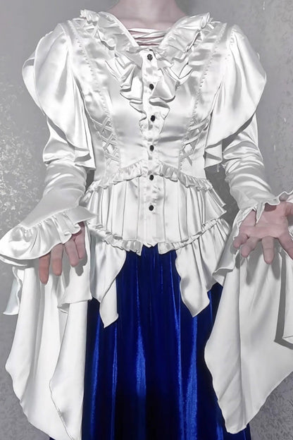 Ouji Lolita Blouse - Echoes Of The Deep Sea, 4 Colors, Gothic Style, Bow Detail, Lace Trim - additional product view 3
