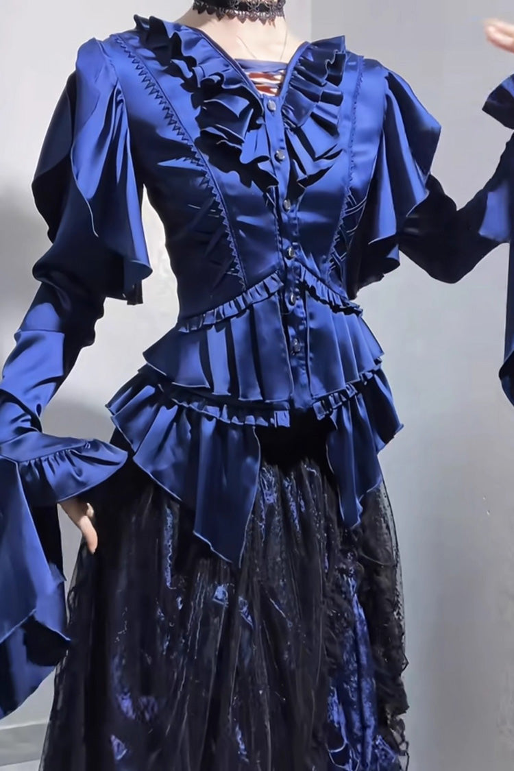 Ouji Lolita Blouse - Echoes Of The Deep Sea, 4 Colors, Gothic Style, Bow Detail, Lace Trim - additional product view 6