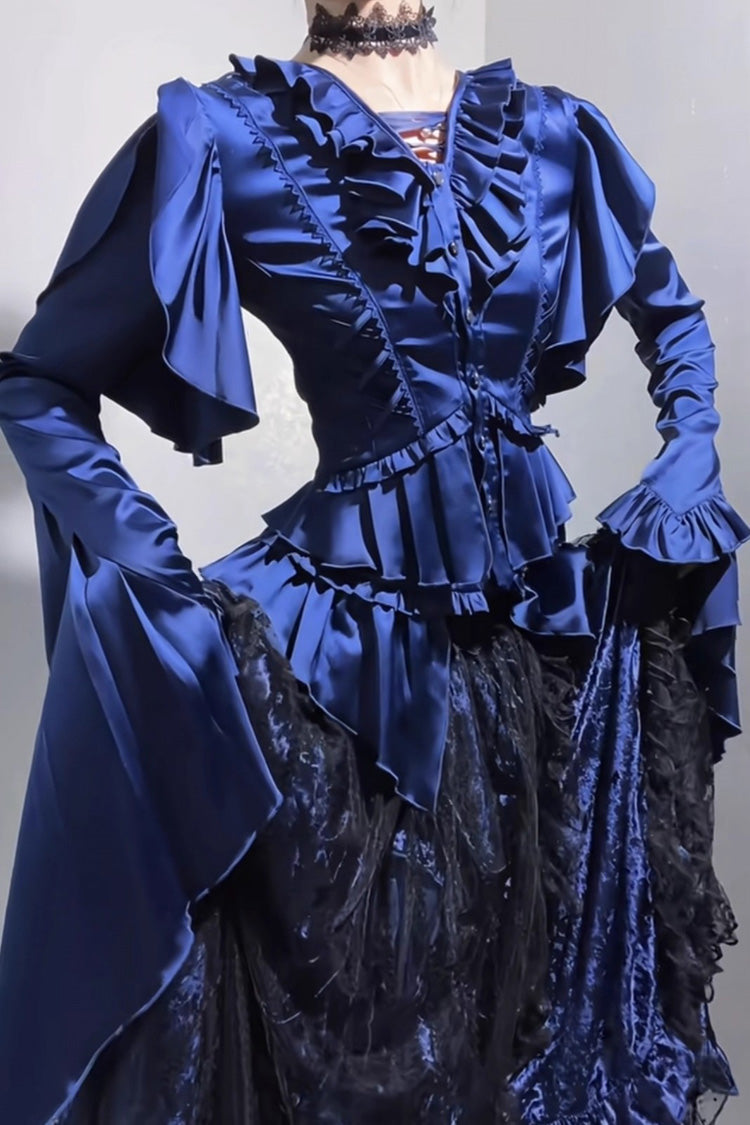 Ouji Lolita Blouse - Echoes Of The Deep Sea, 4 Colors, Gothic Style, Bow Detail, Lace Trim - additional product view 7