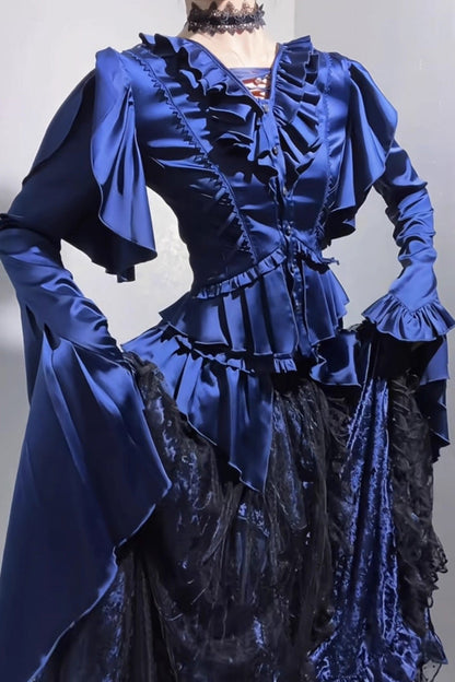 Ouji Lolita Blouse - Echoes Of The Deep Sea, 4 Colors, Gothic Style, Bow Detail, Lace Trim - additional product view 7