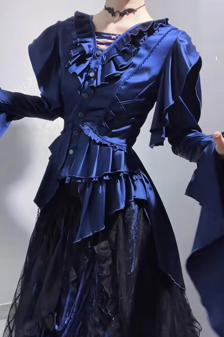 Ouji Lolita Blouse - Echoes Of The Deep Sea, 4 Colors, Gothic Style, Bow Detail, Lace Trim - additional product view 8