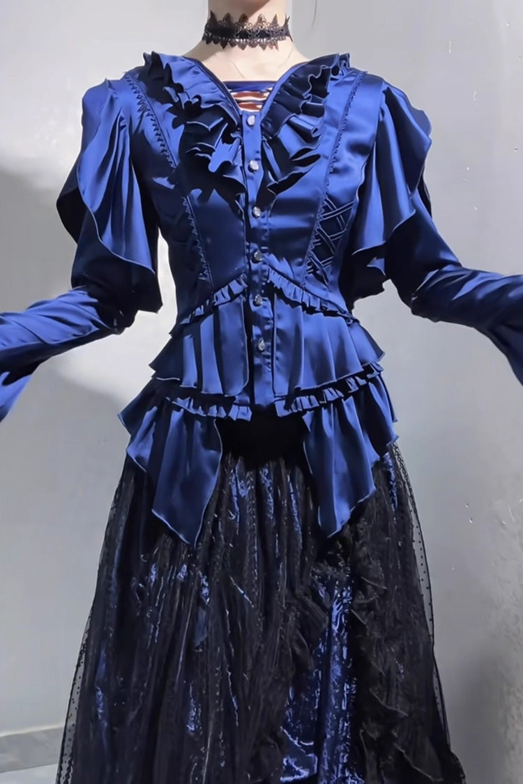 Ouji Lolita Blouse - Echoes Of The Deep Sea, 4 Colors, Gothic Style, Bow Detail, Lace Trim - additional product view 9