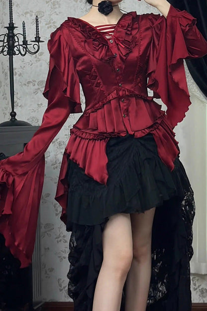 Ouji Lolita Blouse - Echoes Of The Deep Sea, 4 Colors, Gothic Style, Bow Detail, Lace Trim - additional product view 11