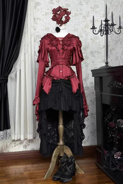 Ouji Lolita Blouse - Echoes Of The Deep Sea, 4 Colors, Gothic Style, Bow Detail, Lace Trim - additional product view 12