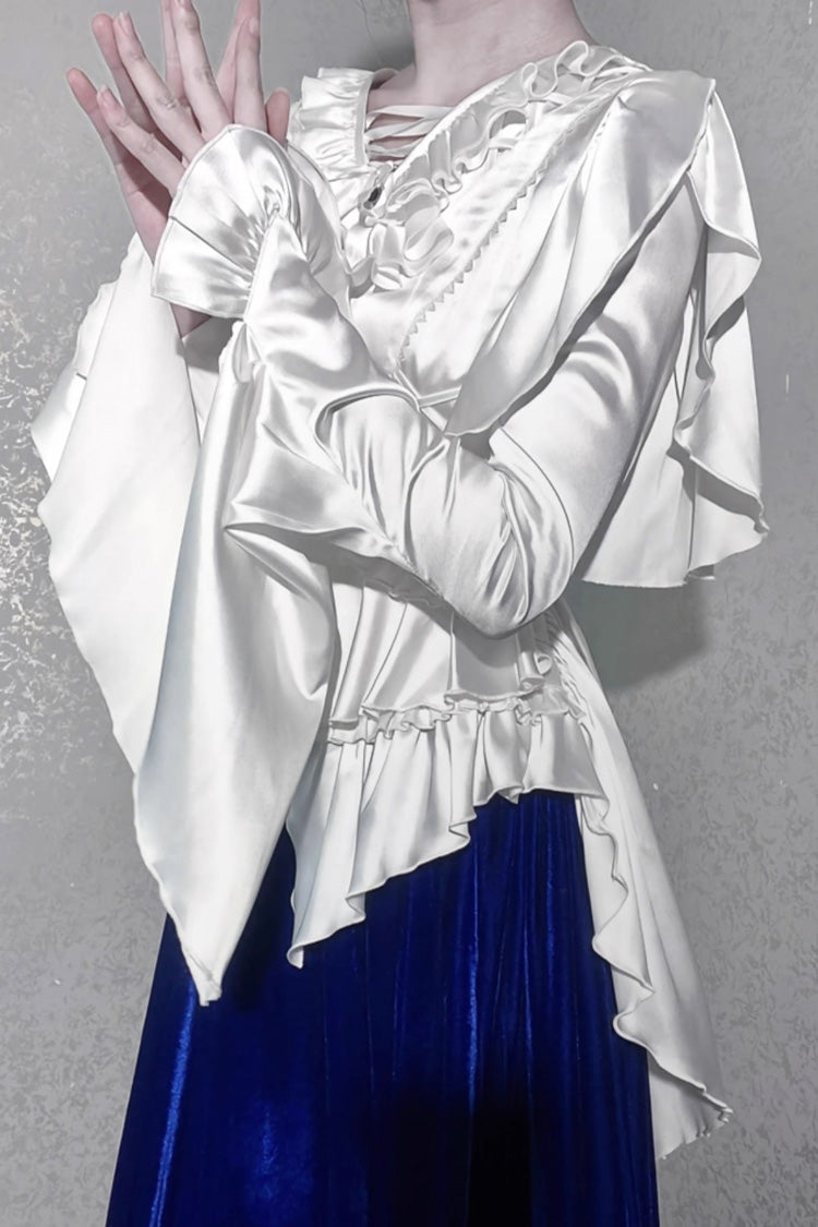 Ouji Lolita Blouse - Echoes Of The Deep Sea, 4 Colors, Gothic Style, Bow Detail, Lace Trim - additional product view 14