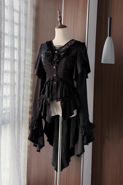 Ouji Lolita Blouse - Echoes Of The Deep Sea, 4 Colors, Gothic Style, Bow Detail, Lace Trim - main product image