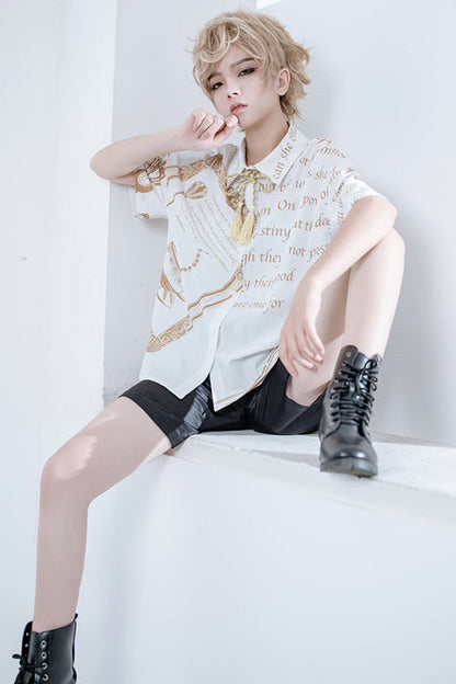 Ouji Lolita Blouse - Handsome Little Prince Print, White, Printed - additional product view 3