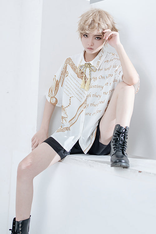 Ouji Lolita Blouse - Handsome Little Prince Print, White, Printed - additional product view 4