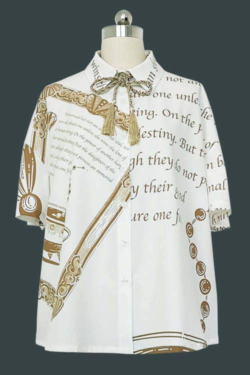 Ouji Lolita Blouse - Handsome Little Prince Print, White, Printed - main product image