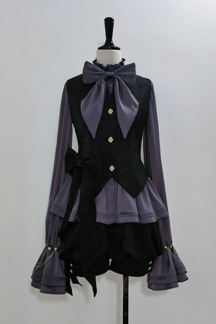 Ouji Lolita Blouse - Hunting Rabbits, Purple, Long Sleeves, Gothic Style, Bow Detail - additional product view 3