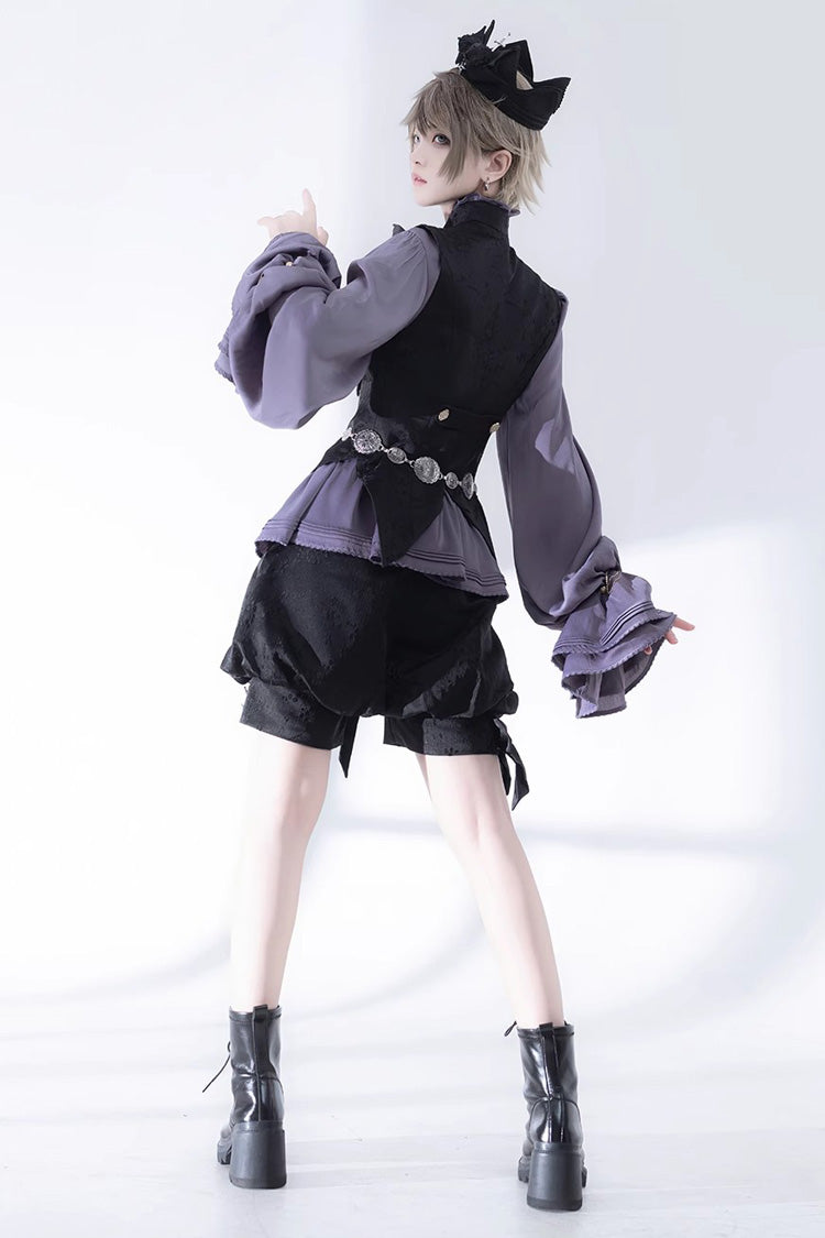 Ouji Lolita Blouse - Hunting Rabbits, Purple, Long Sleeves, Gothic Style, Bow Detail - additional product view 7