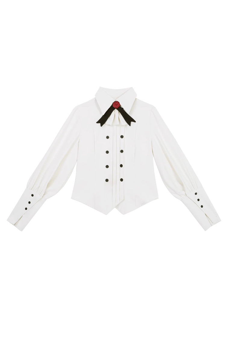 Ouji Lolita Blouse - Little Detective, White, Bow Detail, Long Sleeves - additional product view 3