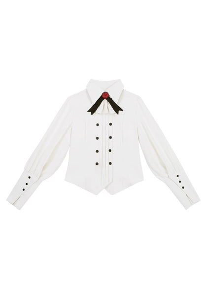 Ouji Lolita Blouse - Little Detective, White, Bow Detail, Long Sleeves - additional product view 3