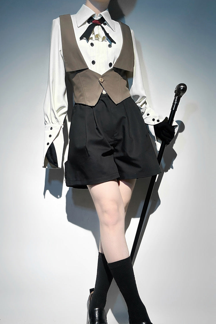 Ouji Lolita Blouse - Little Detective, White, Bow Detail, Long Sleeves - additional product view 4