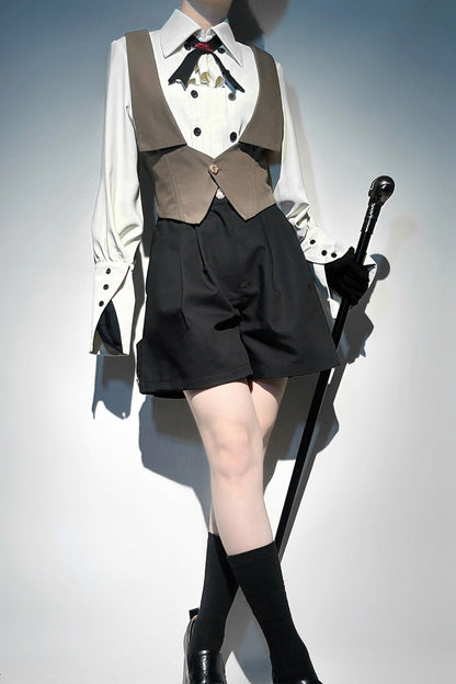 Ouji Lolita Blouse - Little Detective, White, Bow Detail, Long Sleeves - additional product view 4