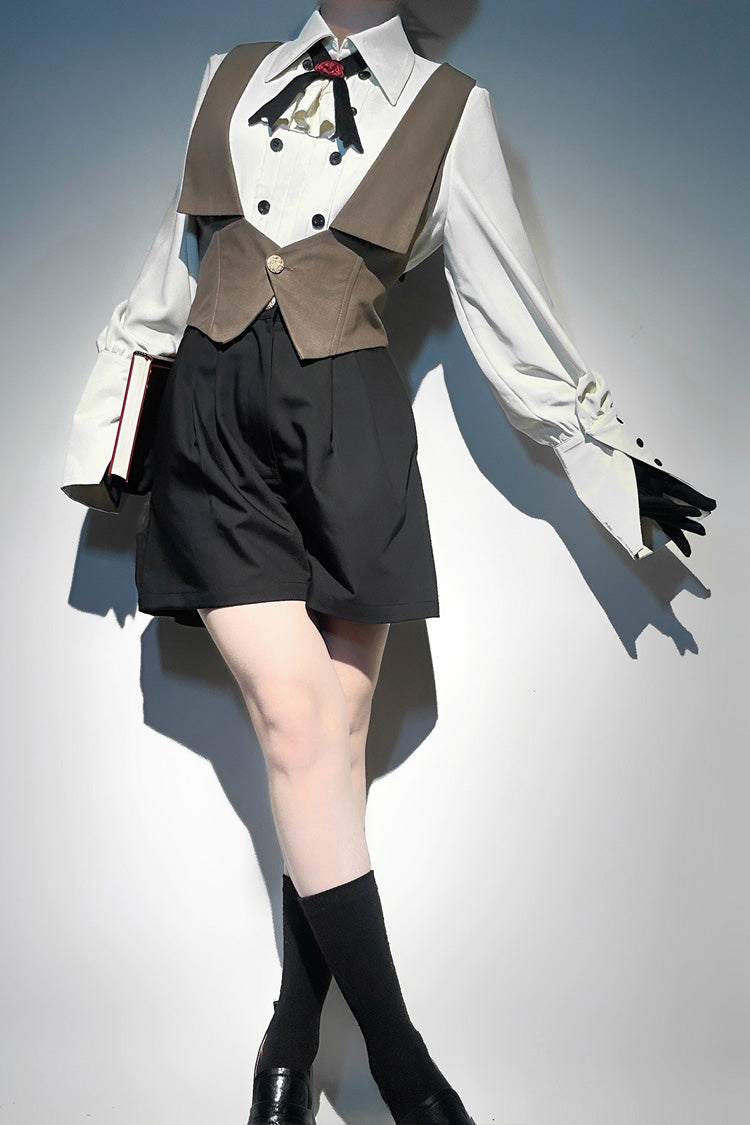 Ouji Lolita Blouse - Little Detective, White, Bow Detail, Long Sleeves - main product image