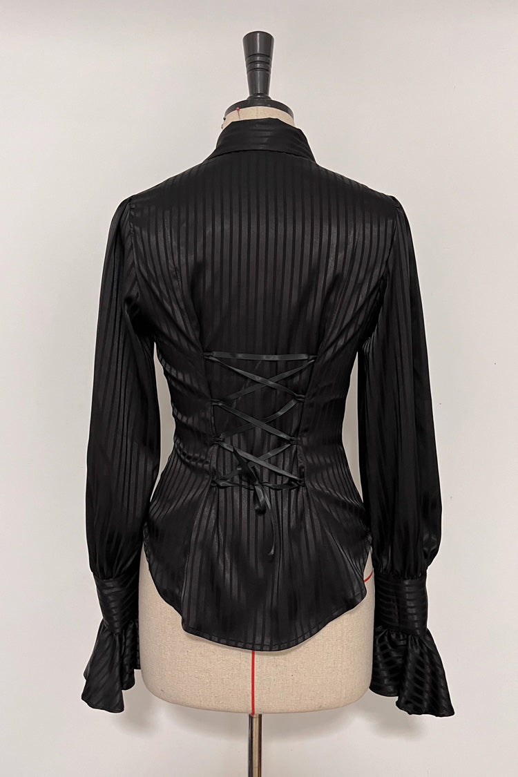 Ouji Lolita Blouse - Moonstone Lapel Collar, 3 Colors, Striped, Printed, Long Sleeves - additional product view 3