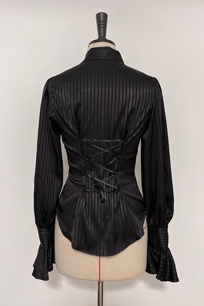 Ouji Lolita Blouse - Moonstone Lapel Collar, 3 Colors, Striped, Printed, Long Sleeves - additional product view 3