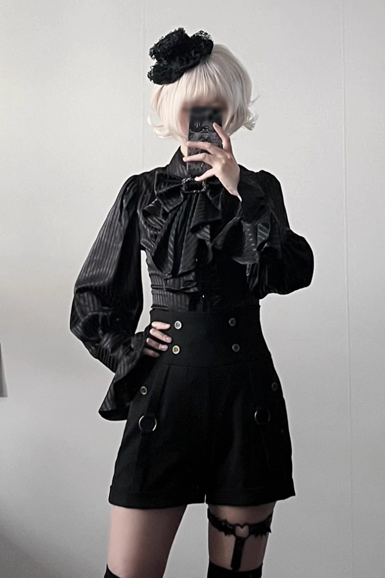 Ouji Lolita Blouse - Moonstone Lapel Collar, 3 Colors, Striped, Printed, Long Sleeves - additional product view 5