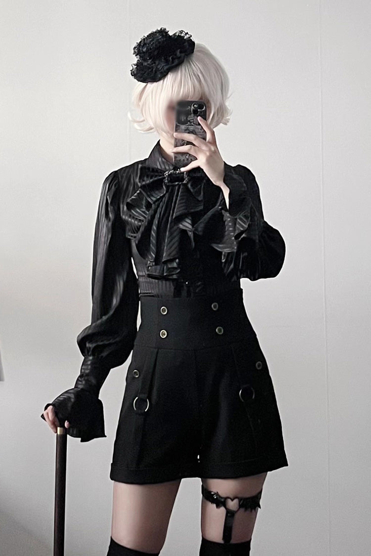 Ouji Lolita Blouse - Moonstone Lapel Collar, 3 Colors, Striped, Printed, Long Sleeves - additional product view 6