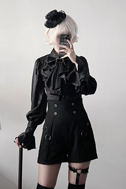 Ouji Lolita Blouse - Moonstone Lapel Collar, 3 Colors, Striped, Printed, Long Sleeves - additional product view 6