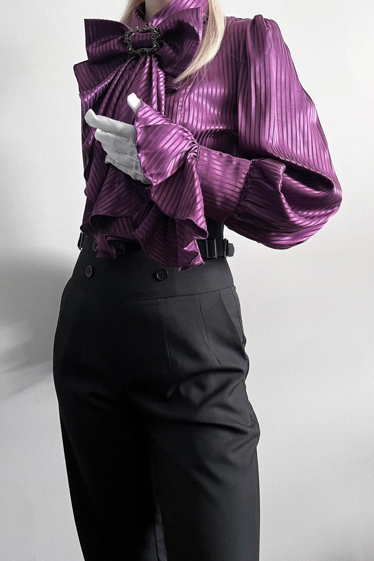 Ouji Lolita Blouse - Moonstone Lapel Collar, 3 Colors, Striped, Printed, Long Sleeves - additional product view 8