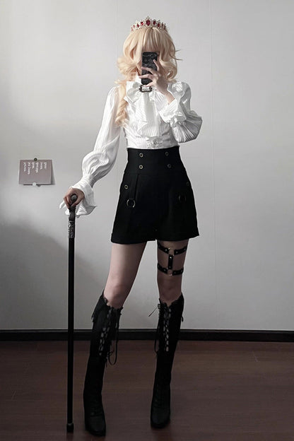 Ouji Lolita Blouse - Moonstone Lapel Collar, 3 Colors, Striped, Printed, Long Sleeves - additional product view 11