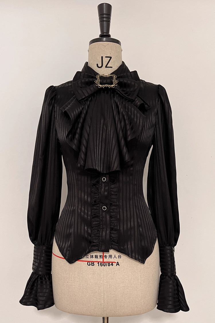 Ouji Lolita Blouse - Moonstone Lapel Collar, 3 Colors, Striped, Printed, Long Sleeves - main product image