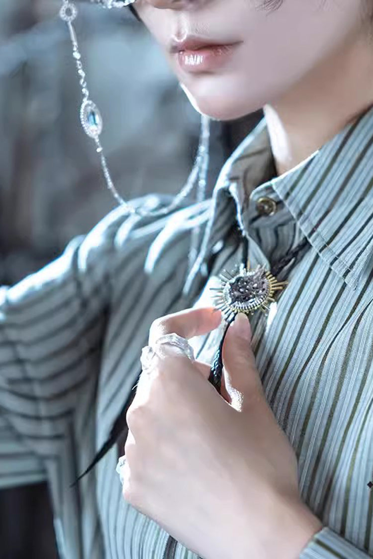 Ouji Lolita Blouse - Rivet, Green, Striped, Long Sleeves, Printed - additional product view 2