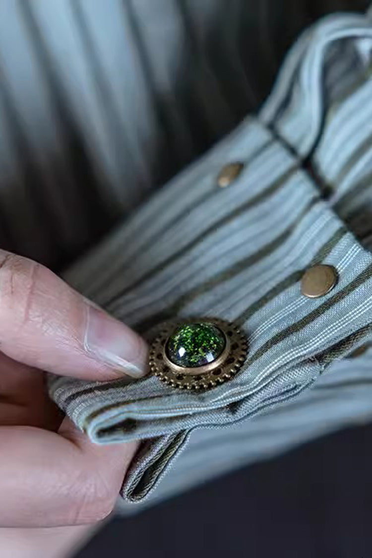 Ouji Lolita Blouse - Rivet, Green, Striped, Long Sleeves, Printed - additional product view 3