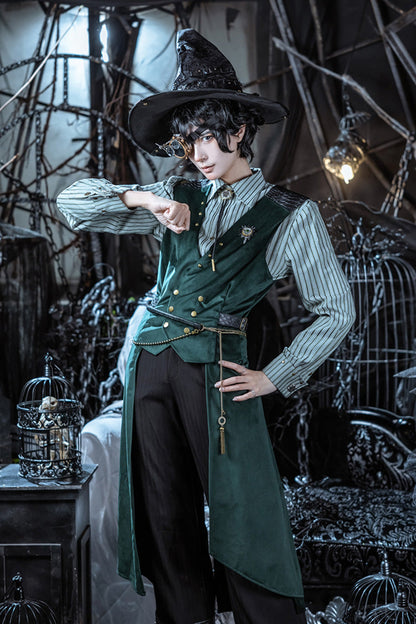 Ouji Lolita Blouse - Rivet, Green, Striped, Long Sleeves, Printed - additional product view 4