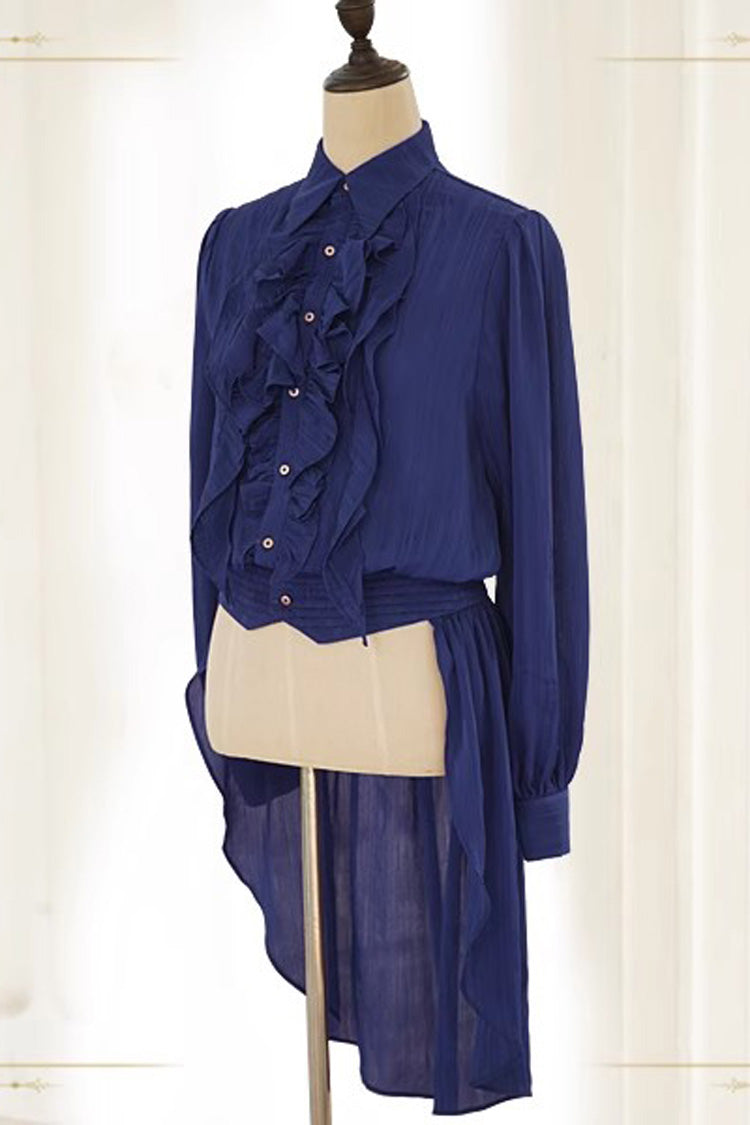Ouji Lolita Blouse - The Eternal Moonlit Night Song, 2 Colors, Classic Style, Long Sleeves - S Blue / M Blue / L Blue option