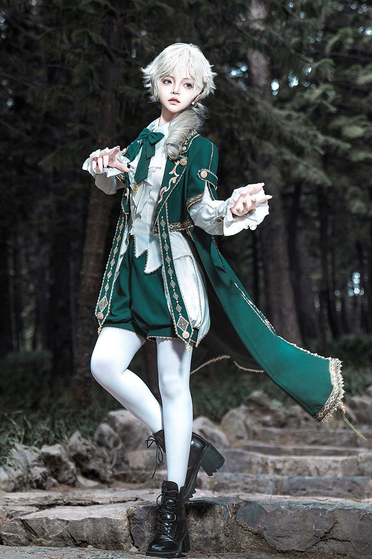 Ouji Lolita Shorts - Theocratic Messenger, Green, Embroidered, Long Sleeves, Classic Style - additional product view 2