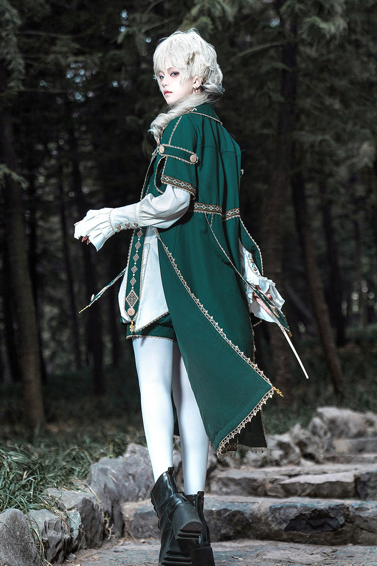 Ouji Lolita Shorts - Theocratic Messenger, Green, Embroidered, Long Sleeves, Classic Style - additional product view 3