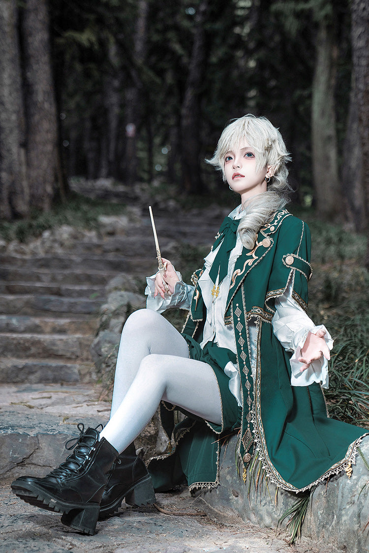 Ouji Lolita Shorts - Theocratic Messenger, Green, Embroidered, Long Sleeves, Classic Style - additional product view 4