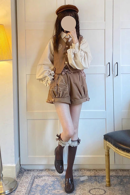 Ouji Prince Fashion Blouse - Detective Goose Rivet Buttons, Brown - additional product view 2
