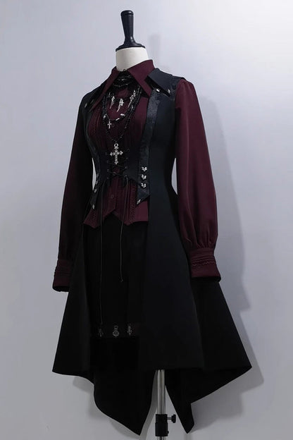 Ouji Prince Fashion Blouse - Lapel Collar Embroidery Slim, Red, Gothic Style, Embroidered - additional product view 5