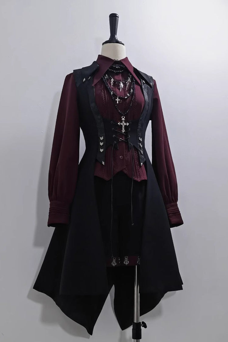 Ouji Prince Fashion Blouse - Lapel Collar Embroidery Slim, Red, Gothic Style, Embroidered - additional product view 7