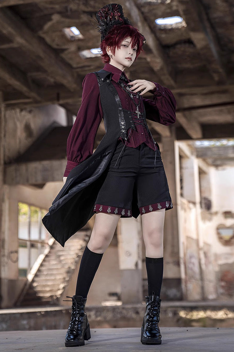 Ouji Prince Fashion Blouse - Lapel Collar Embroidery Slim, Red, Gothic Style, Embroidered - additional product view 8