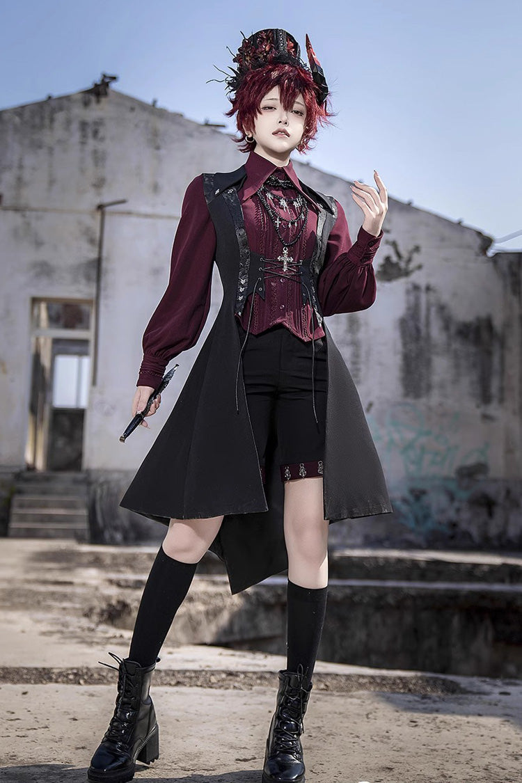 Ouji Prince Fashion Blouse - Lapel Collar Embroidery Slim, Red, Gothic Style, Embroidered - additional product view 9