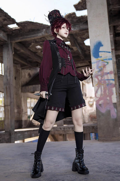 Ouji Prince Fashion Blouse - Lapel Collar Embroidery Slim, Red, Gothic Style, Embroidered - additional product view 11