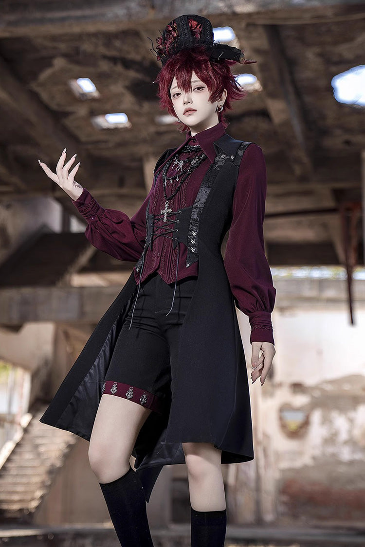 Ouji Prince Fashion Blouse - Lapel Collar Embroidery Slim, Red, Gothic Style, Embroidered - main product image