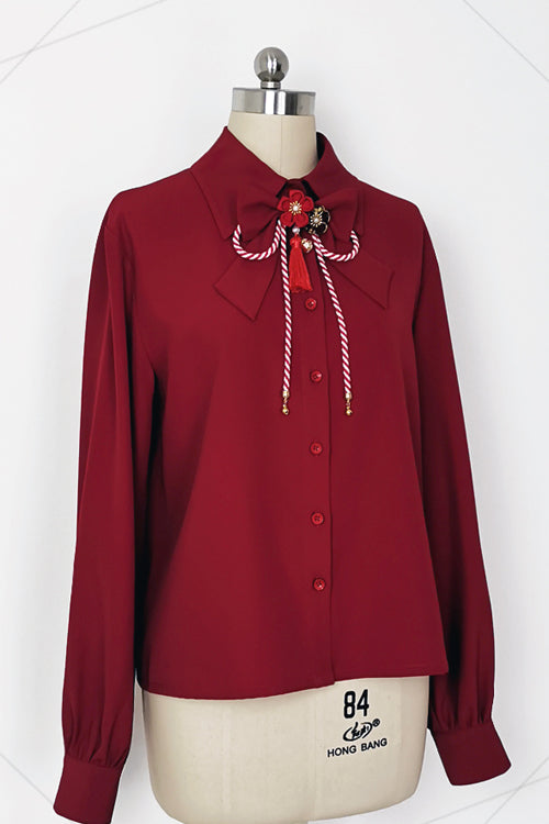 Ouji Prince Fashion Blouse - Original Lily Rabbit Lapel, Red, Long Sleeves - additional product view 2